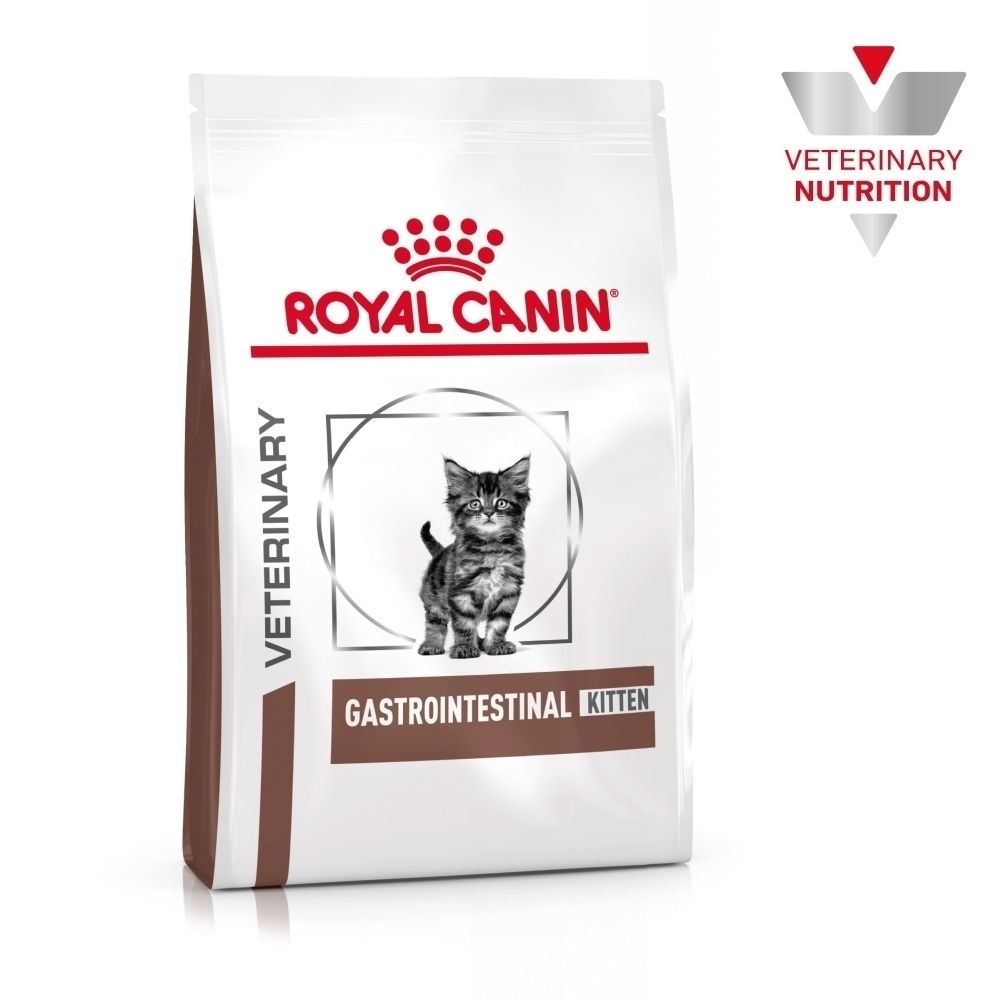 Sac de croquettes Royal Canin Veterinary Gastrointestinal Kitten avec illustration de chaton.