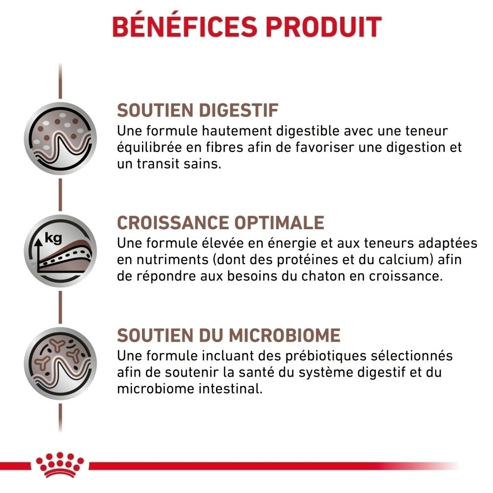 Arrière du sac Royal Canin Veterinary Gastrointestinal Kitten 2kg avec informations produit.