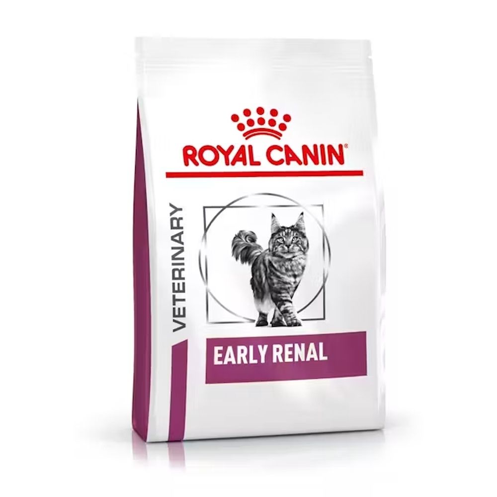 Sac de croquettes Royal Canin Veterinary Early Renal pour chat, avec image de chat.