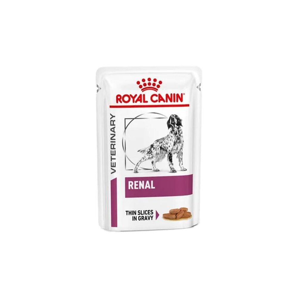 Sachet individuel Royal Canin Veterinary Renal pour chien, 100g. Fines tranches en sauce.