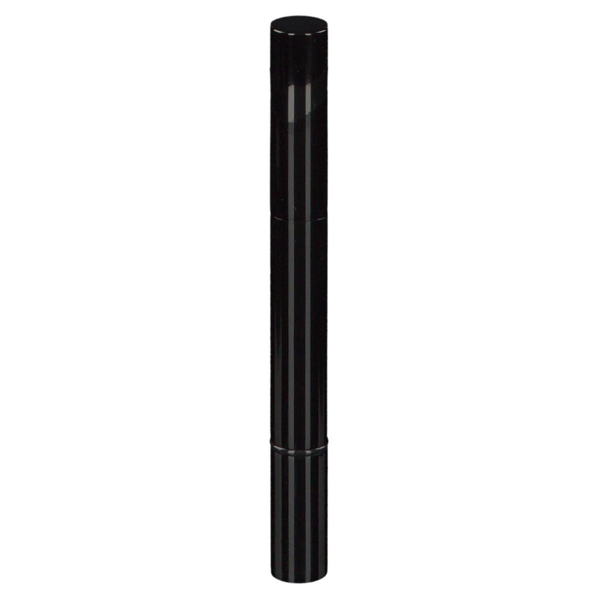 Stylo noir avec capuchon noir. Forme cylindrique. Surface brillante.