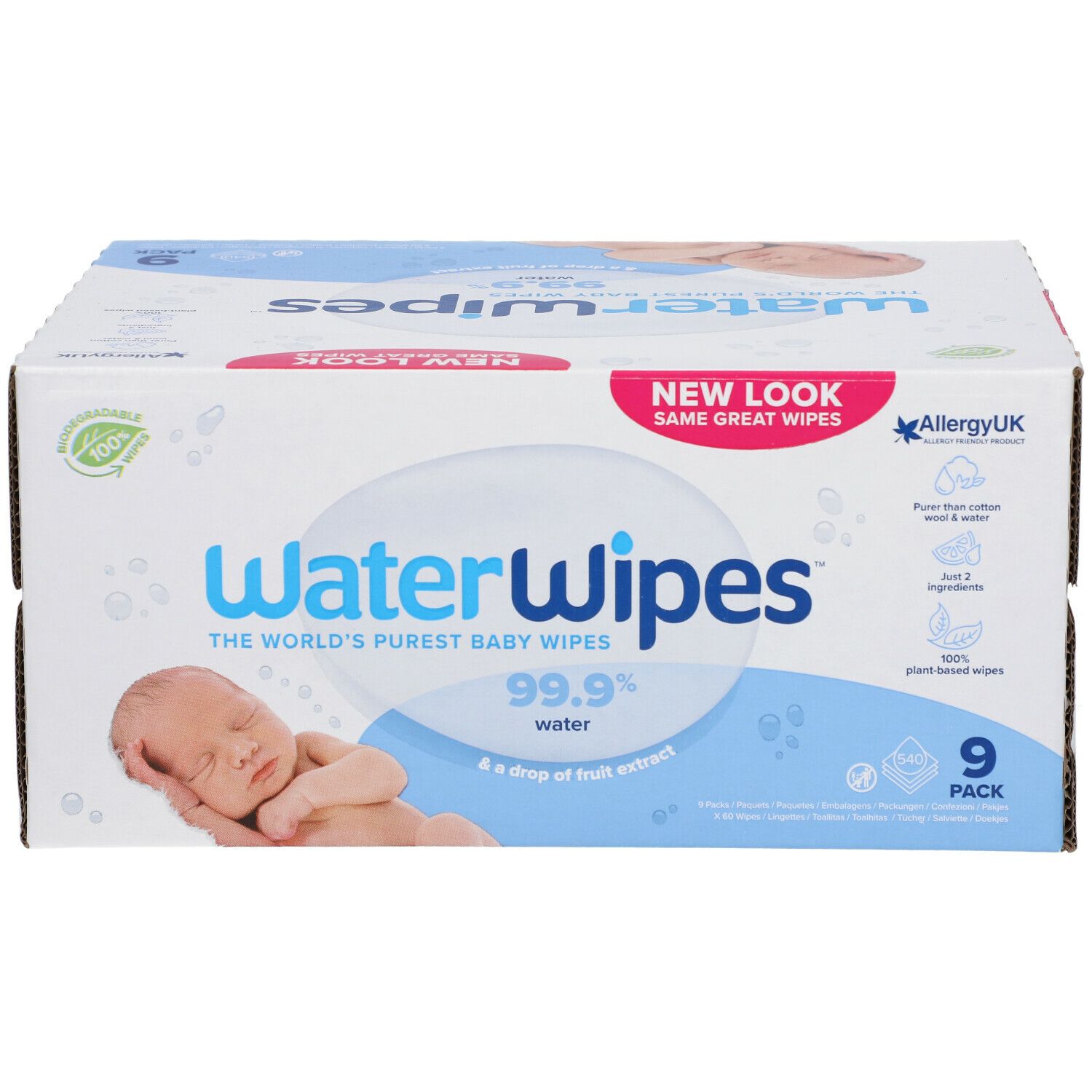 WaterWipes - Lingettes à l'eau pour bébé bio - 240pc (4 x 60 pc)