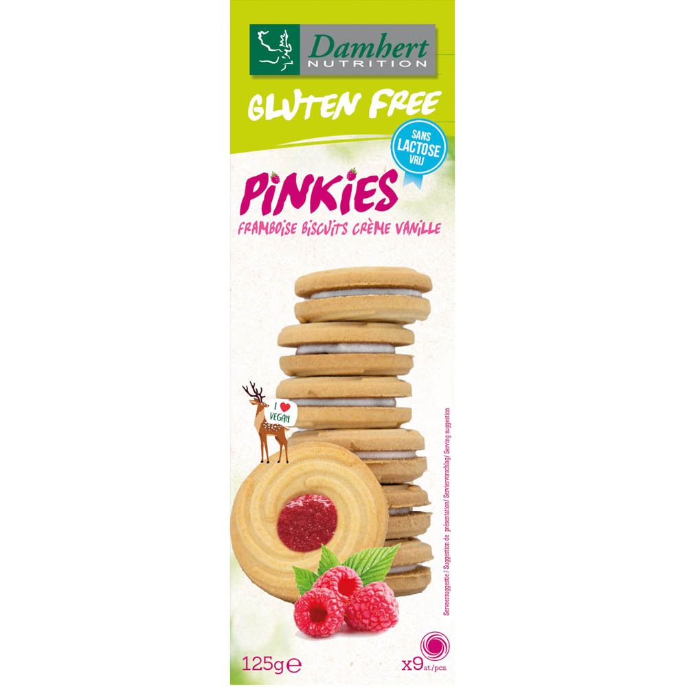 Damhert Gluten Free Pinkies Framboise biscuits crème vanille