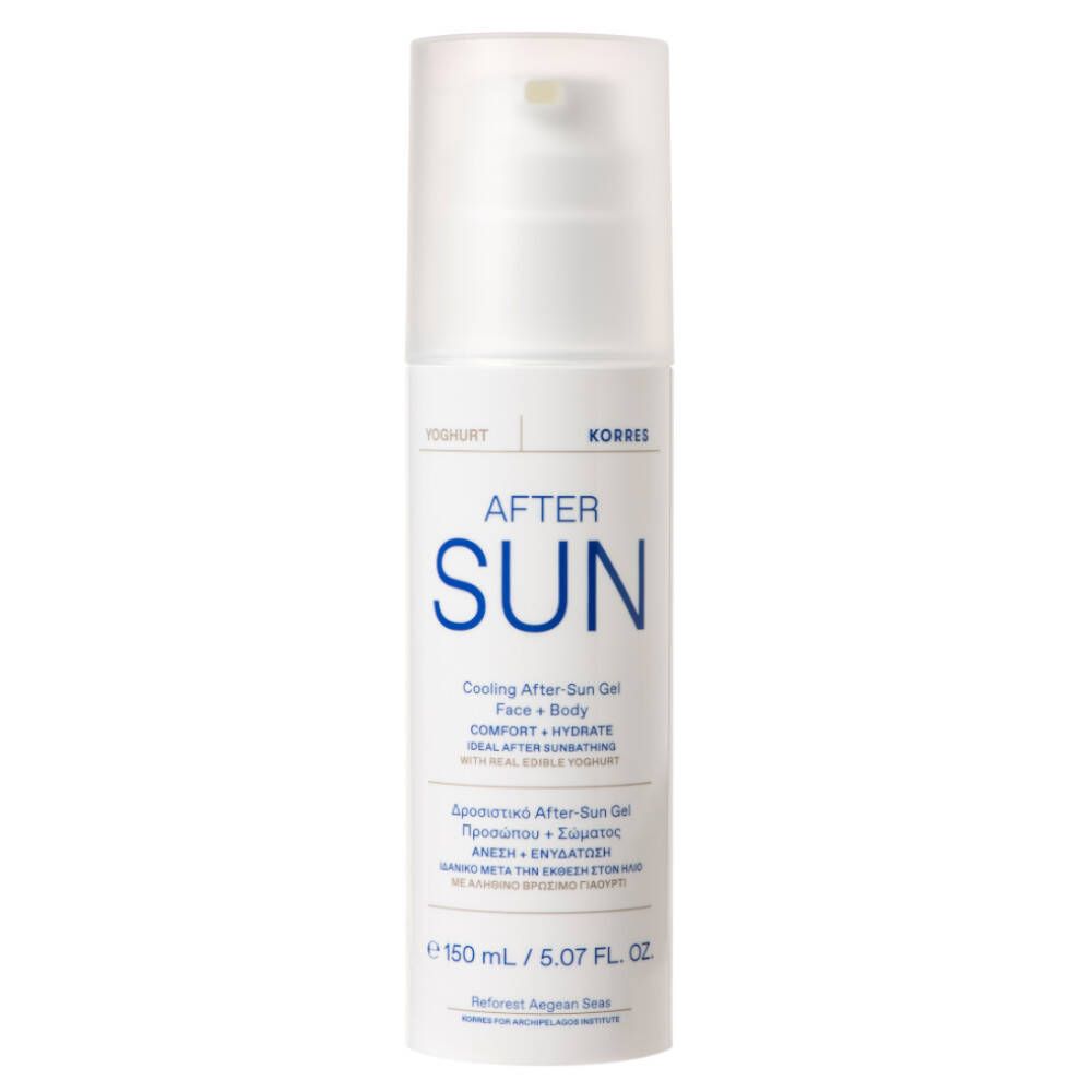Flacon blanc avec pompe pour KORRES AFTER SUN Cooling After-Sun Gel, 150 ml.