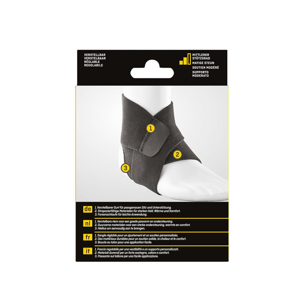 Support de cheville Futuro noir. Vue détaillée avec trois zones numérotées.