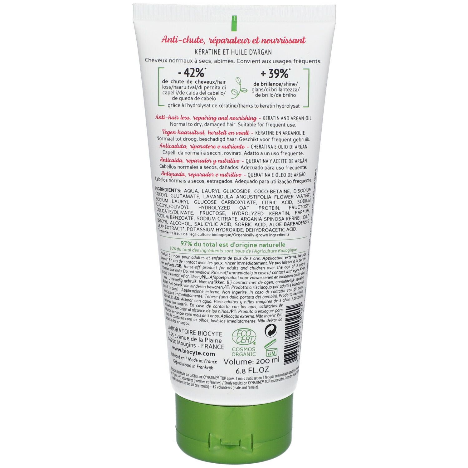 BIOCYTE Kératine Shampooing certifié BIO