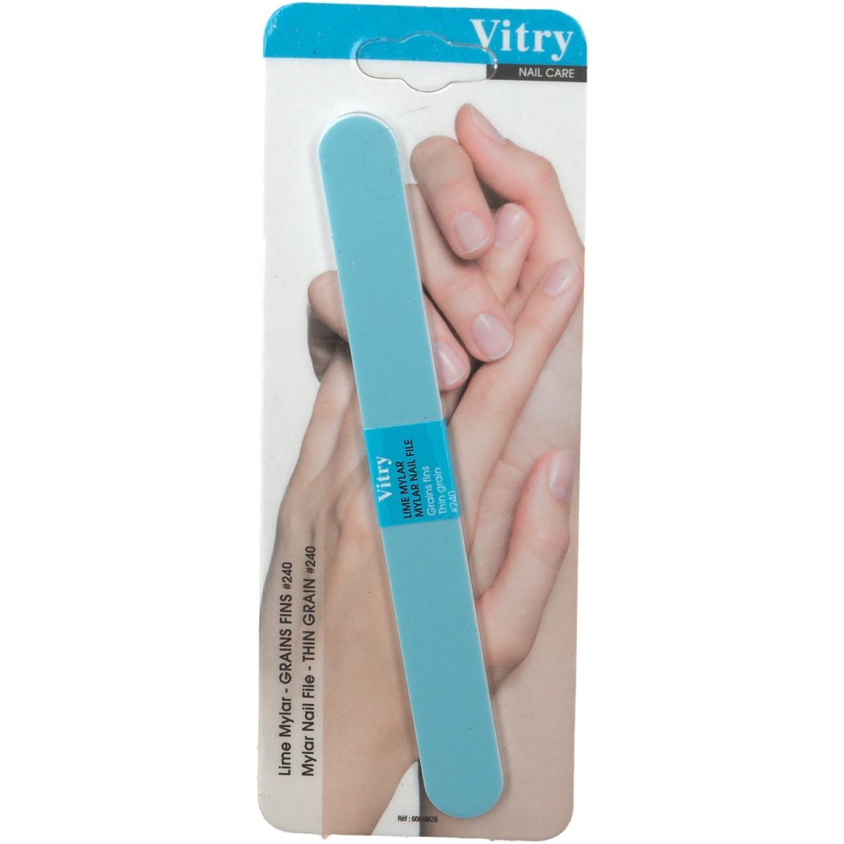 Lime à ongles bleue Vitry dans son emballage. Grain fin. Inscription: Mylar Nail File.