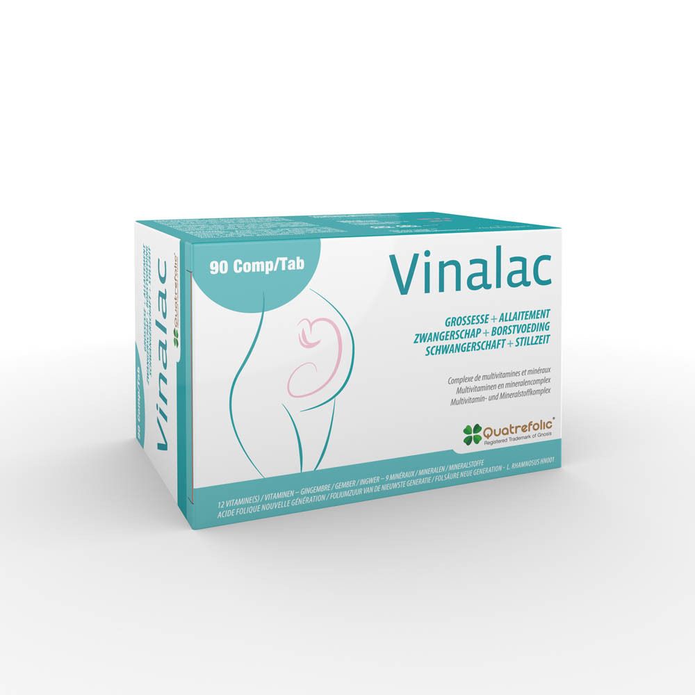 Vinalac 90 Comp/Tab boîte avec symbole de grossesse et logo Quatreforlic.