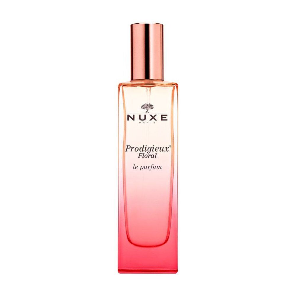 Flacon Nuxe Prodigieux Floral Eau de Parfum avec dégradé rosé et bouchon doré.