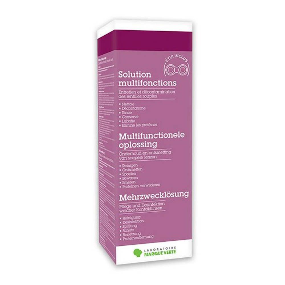 Boîte Quotisoin. Solution multifonctions pour lentilles souples. Nettoie, décontamine, conserve. Marque Verte.