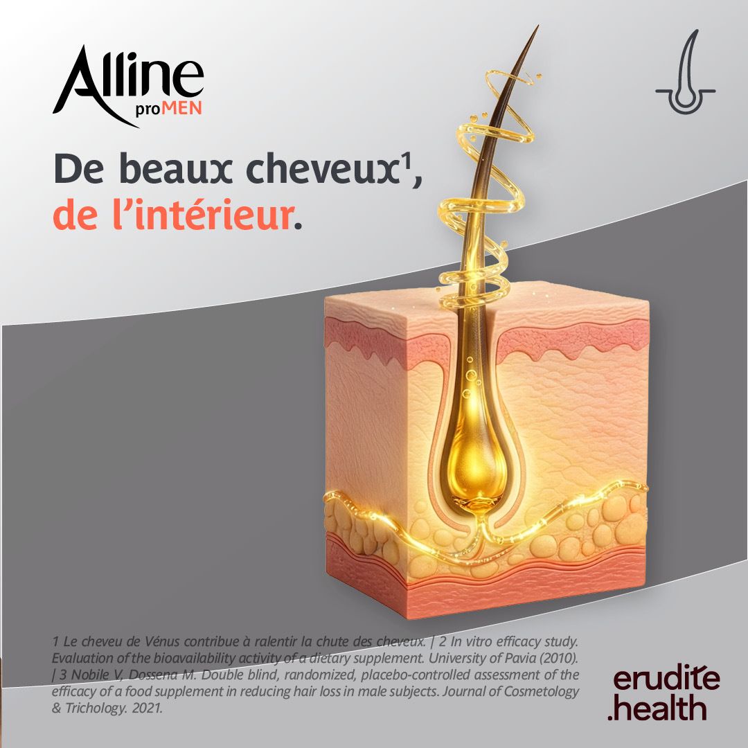Boîte d'Alline proMen, vue latérale avec ingrédients.