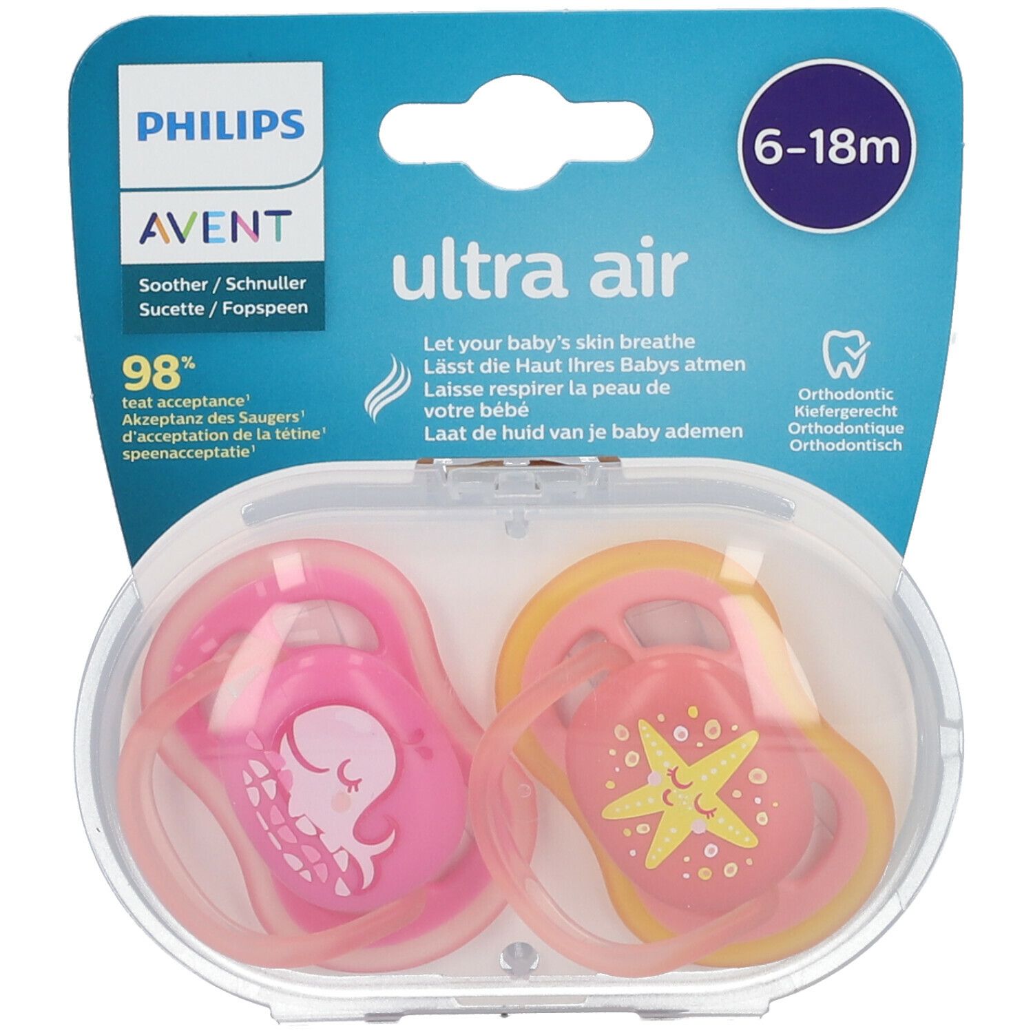 AVENT Sucette ultra air Berry Girl 6-18 Mois (Couleur non