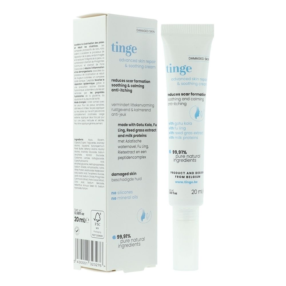 Tube Tinge Advanced Skin Repair & Soothing Cream. Texte français. 20ml.