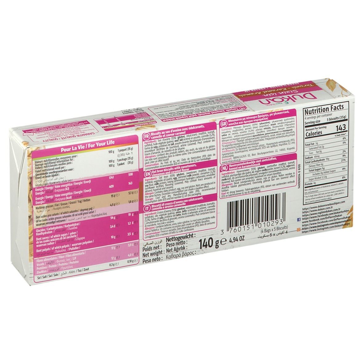 Dukan Biscuits Aromatisés Caramel Cannelle 140g
