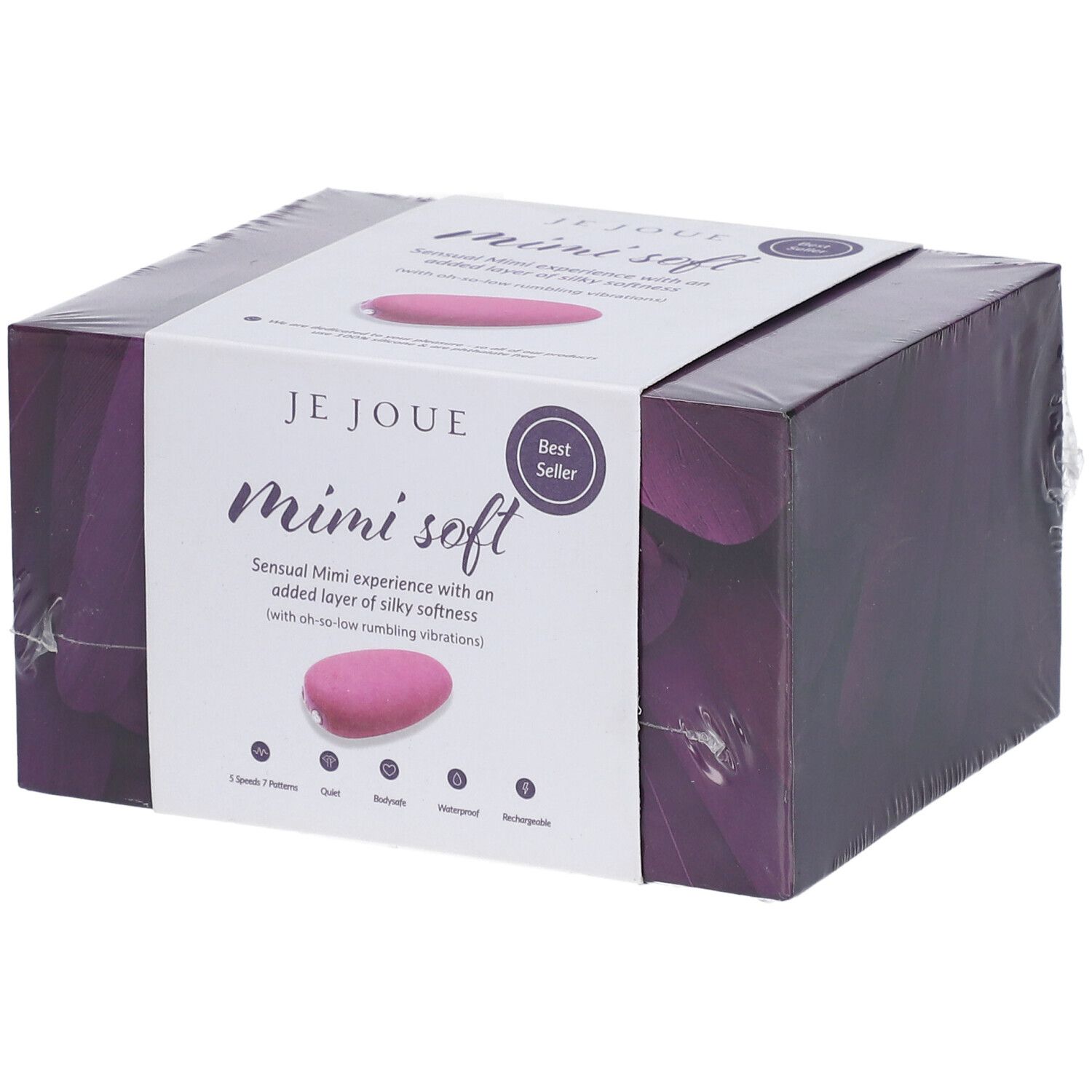 Emballage Je Joue Mimi soft. Stimulateur rose sur l'emballage. Étiquette Best Seller.