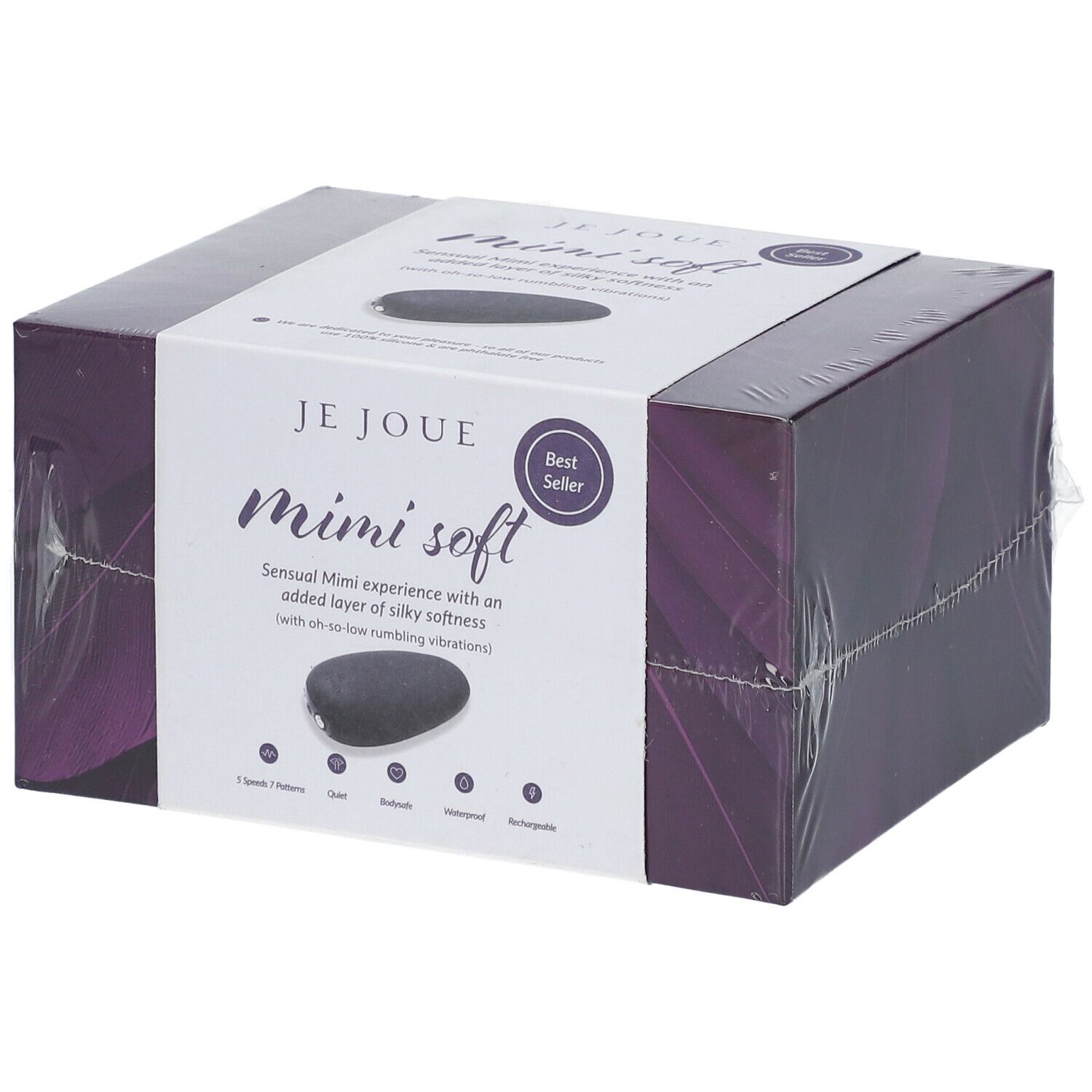 Emballage du produit. Inscription: Je Joue Mimi soft. Produit noir représenté. Autocollant Best Seller.