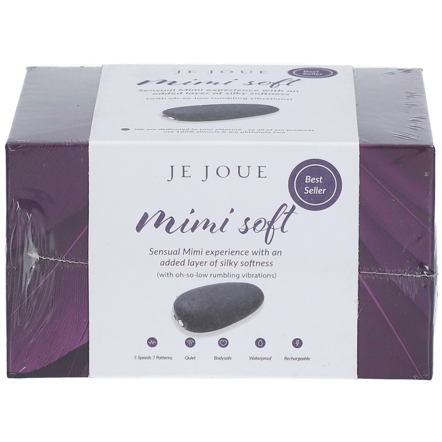 Emballage du produit. Inscription: Je Joue Mimi soft. Produit noir représenté. Autocollant Best Seller.