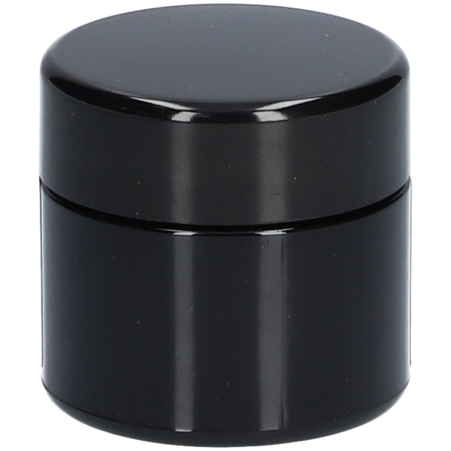 Pot de crème noir avec couvercle noir. Surface brillante. Forme cylindrique.