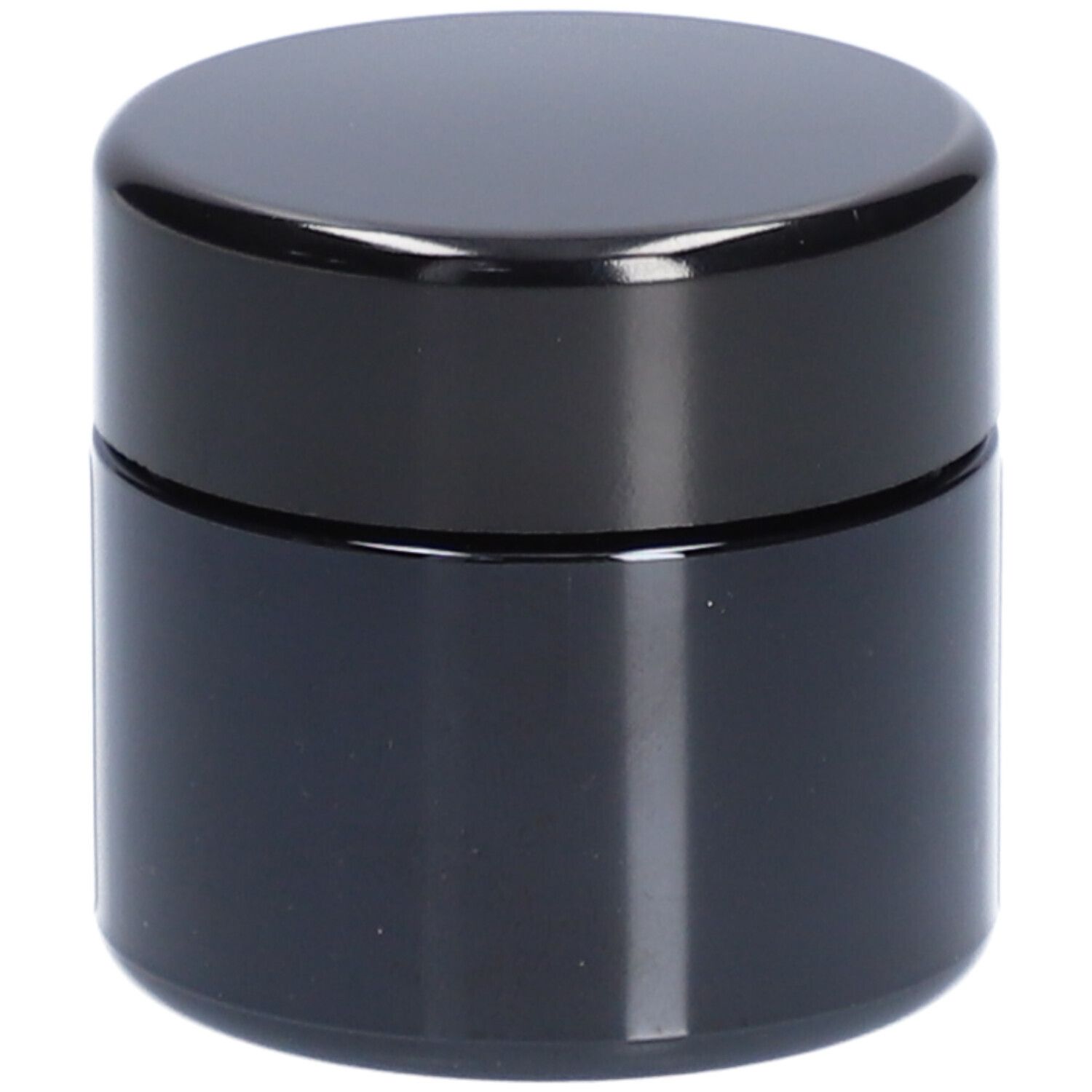 Pot de crème noir avec couvercle noir. Aucune étiquette visible.