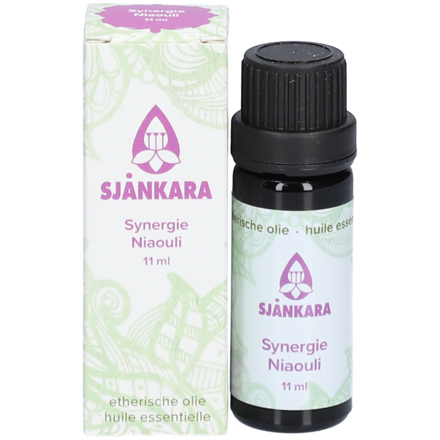 Sjankara Synergie Niaouli huile essentielle 11ml flacon et boîte.