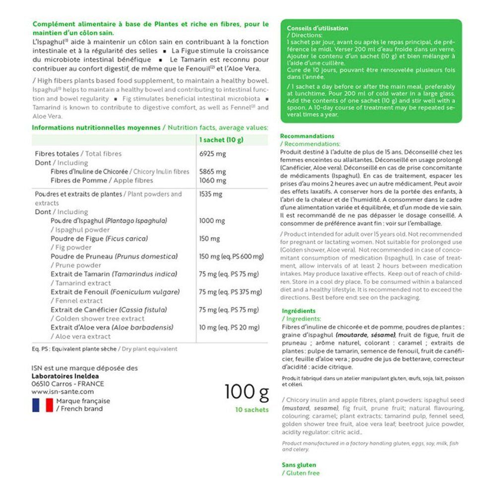Dos de l'emballage Detox Colon bleu. Contient des informations sur les ingrédients et l'utilisation.