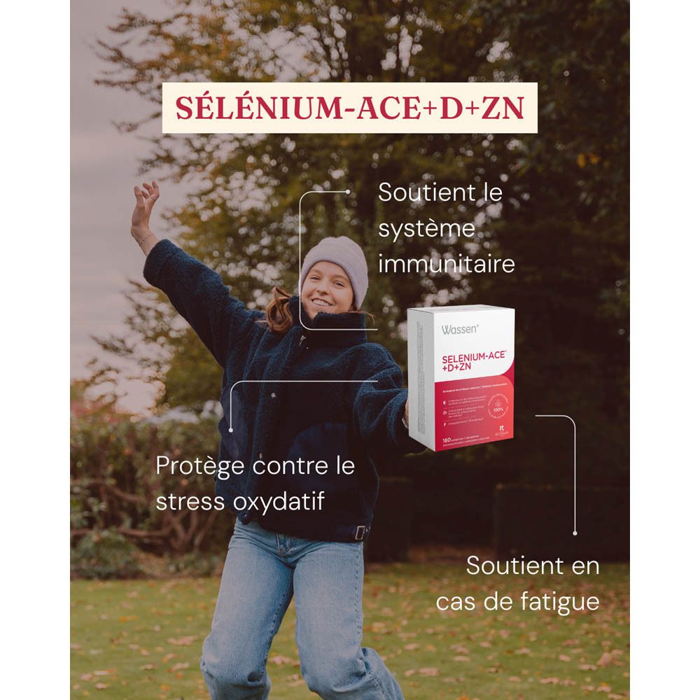 Emballage Wassen Selenium-ACE+D+ZN, côté avec informations produit et ingrédients.