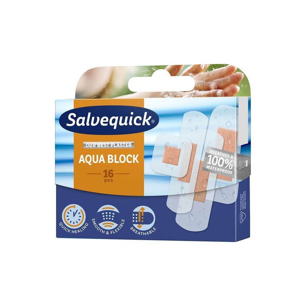 Boîte de pansements Salvequick Aqua Block, 16 pansements imperméables.