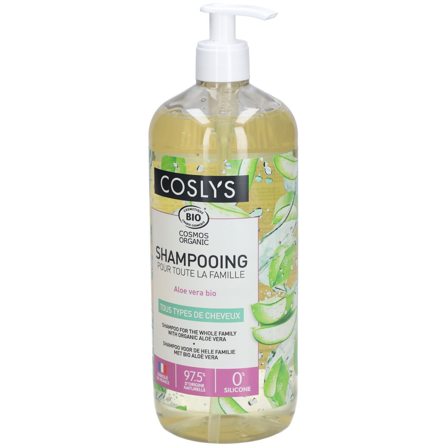 COSLYS® shampooing familial aloe vera bio tous types de cheveux flacon pompe