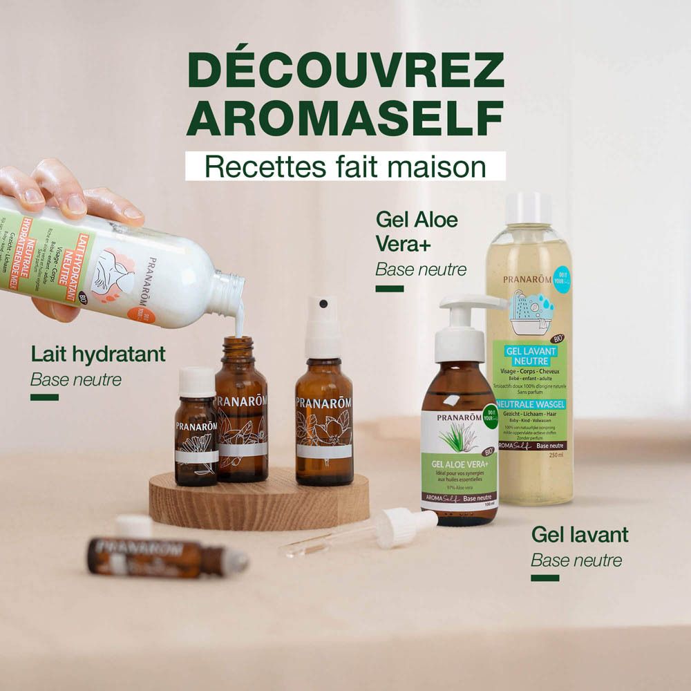 Arrière d'un flacon Pranarôm Aromaself Gel Lavant Neutre Bio avec pompe.