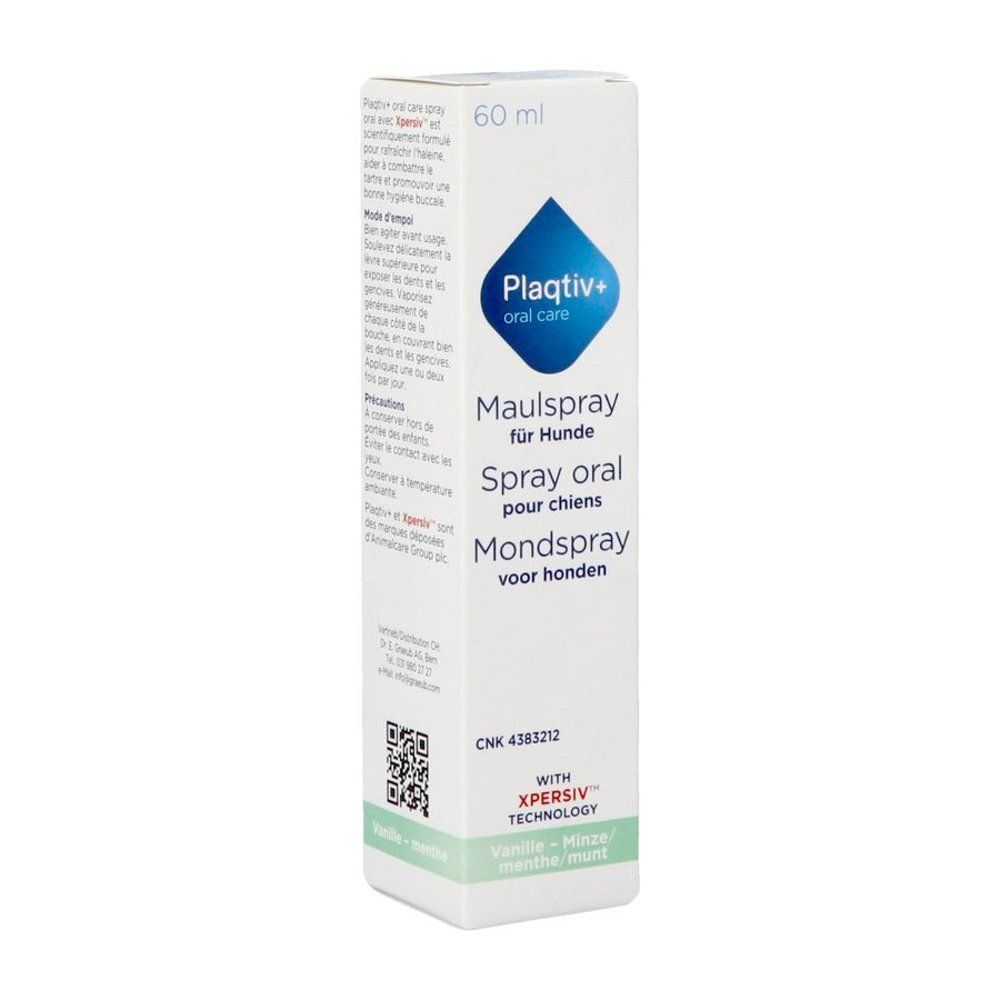 Plagtiv+ Oral Care Spray oral pour chiens, 60 ml, avec technologie Xpersiv.