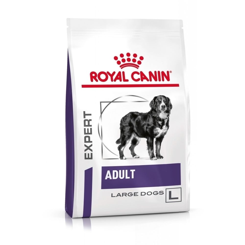 Croquettes Royal Canin Expert Adult Large Dogs, sac avec illustration de chien.