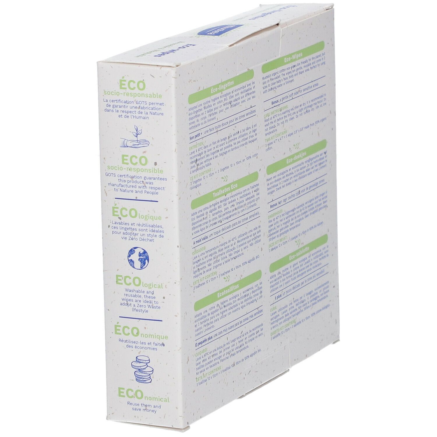 Mustela éco lingettes 100 % coton bio - Réutilisables et lavables