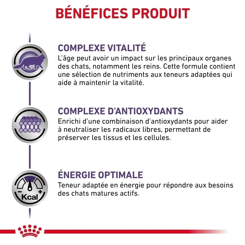 Trois sachets de nourriture pour chat ROYAL CANIN Mature Consult.