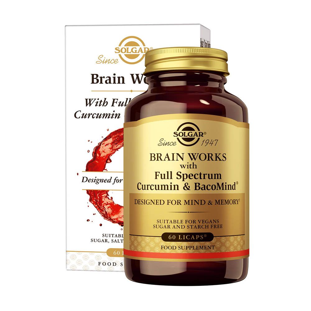 Produit et emballage. Boîte blanche et flacon brun. Marque Solgar. 60 gélules.