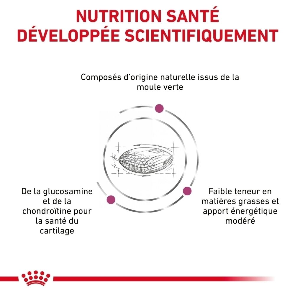 Nutrition santé scientifiquement développée : Extrait de moule verte, glucosamine, chondroïtine, teneur modérée en matières grasses.