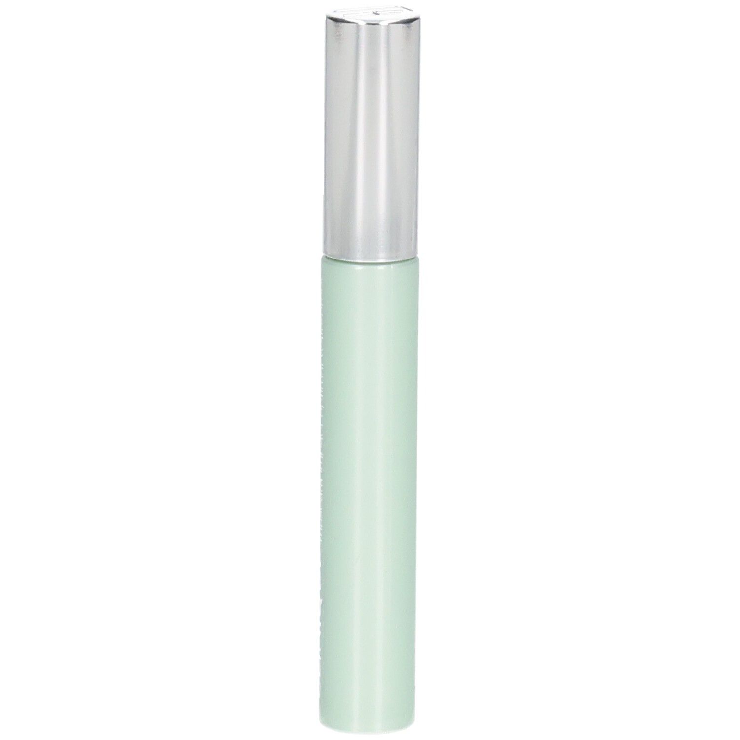Flacon cosmétique cylindrique vert clair, bouchon argenté.