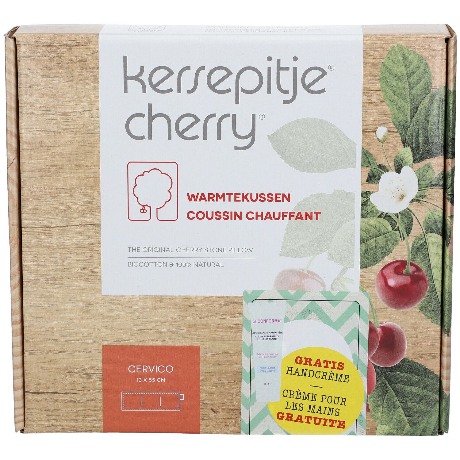 ACA Kersenpitje® Coussin chauffant Cervico 13 x 55 cm + Conforma Crème réparatrice mains