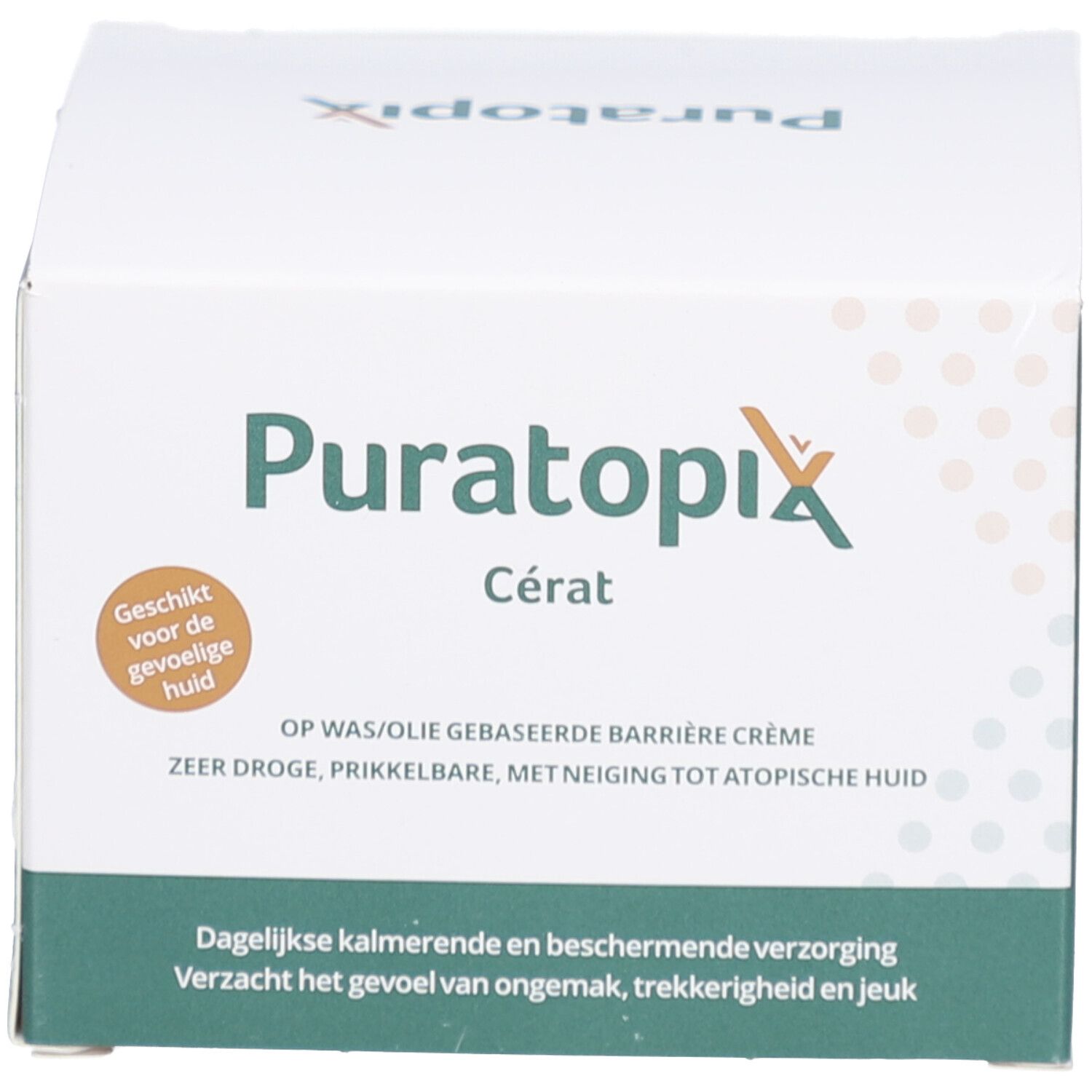 Emballage du produit. Inscription: Puratopix Cérat. Emballage vert et blanc avec texte et logo.