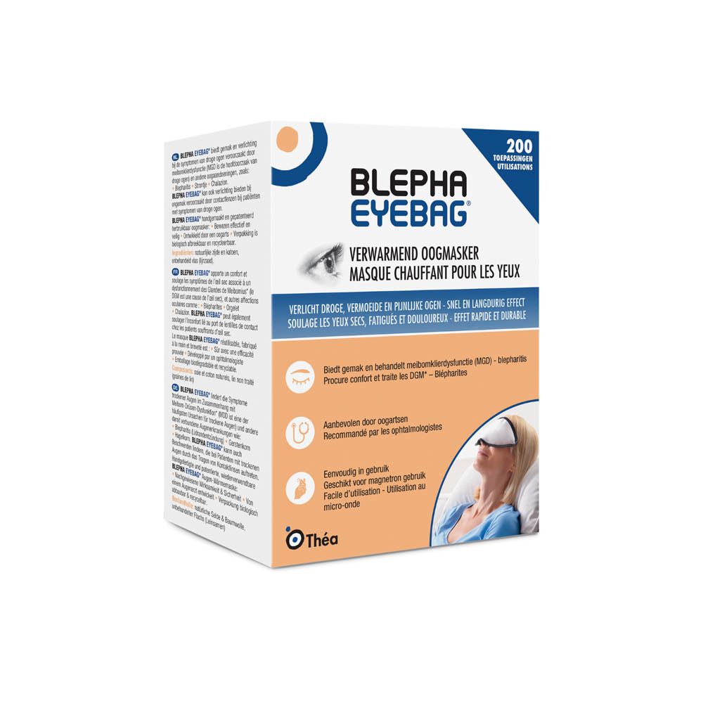 Boîte de Blepha Eyebag®. Masque chauffant pour les yeux. Contient 200 utilisations. Recommandé par les ophtalmologistes.