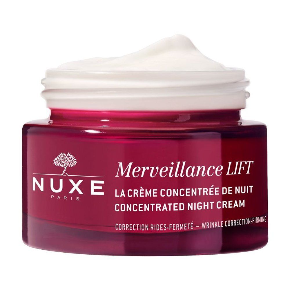 Pot Nuxe Merveillance LIFT crème de nuit avec couvercle argenté et emblème d'arbre.