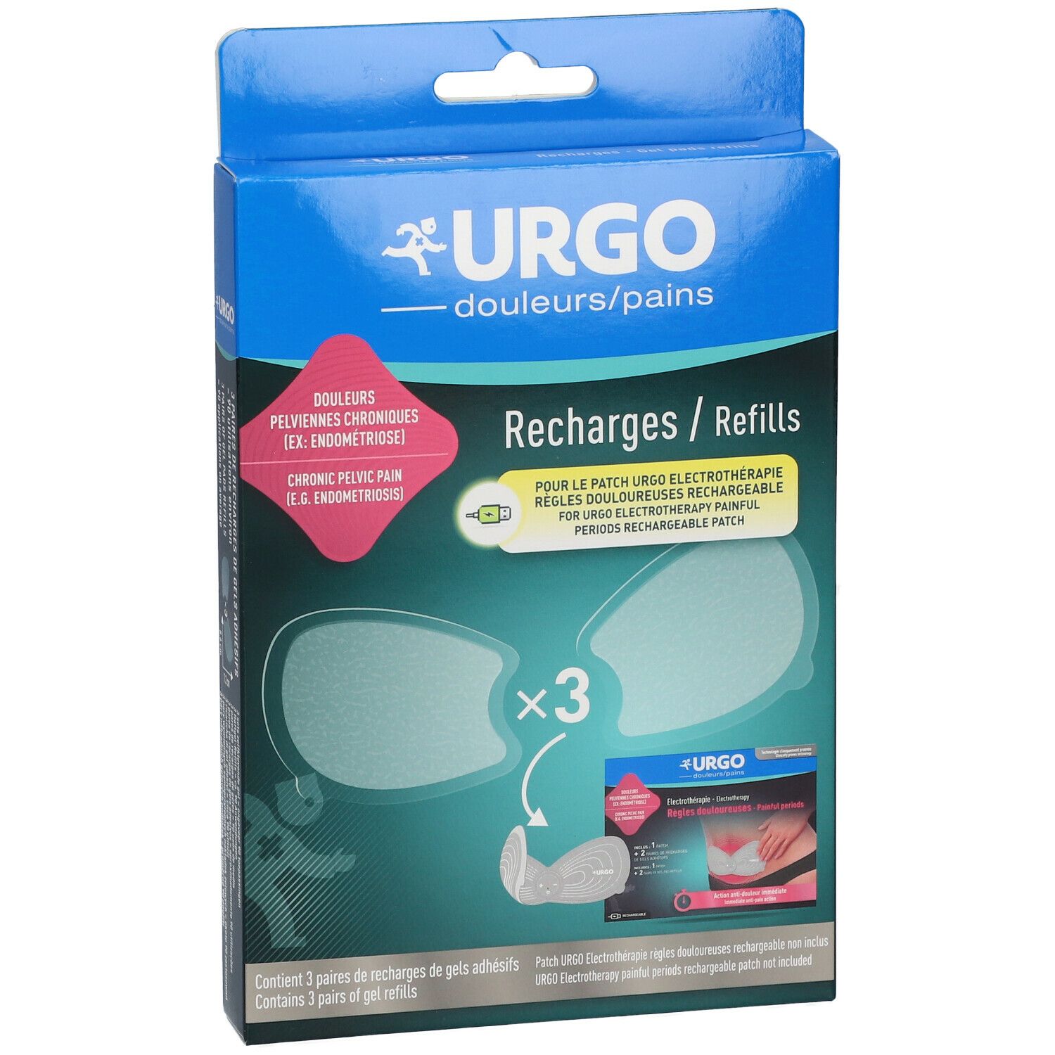 Urgo Patch Électrothérapie Règles Douloureuses 1 Patch + 2 Paires de Gel de  Recharges