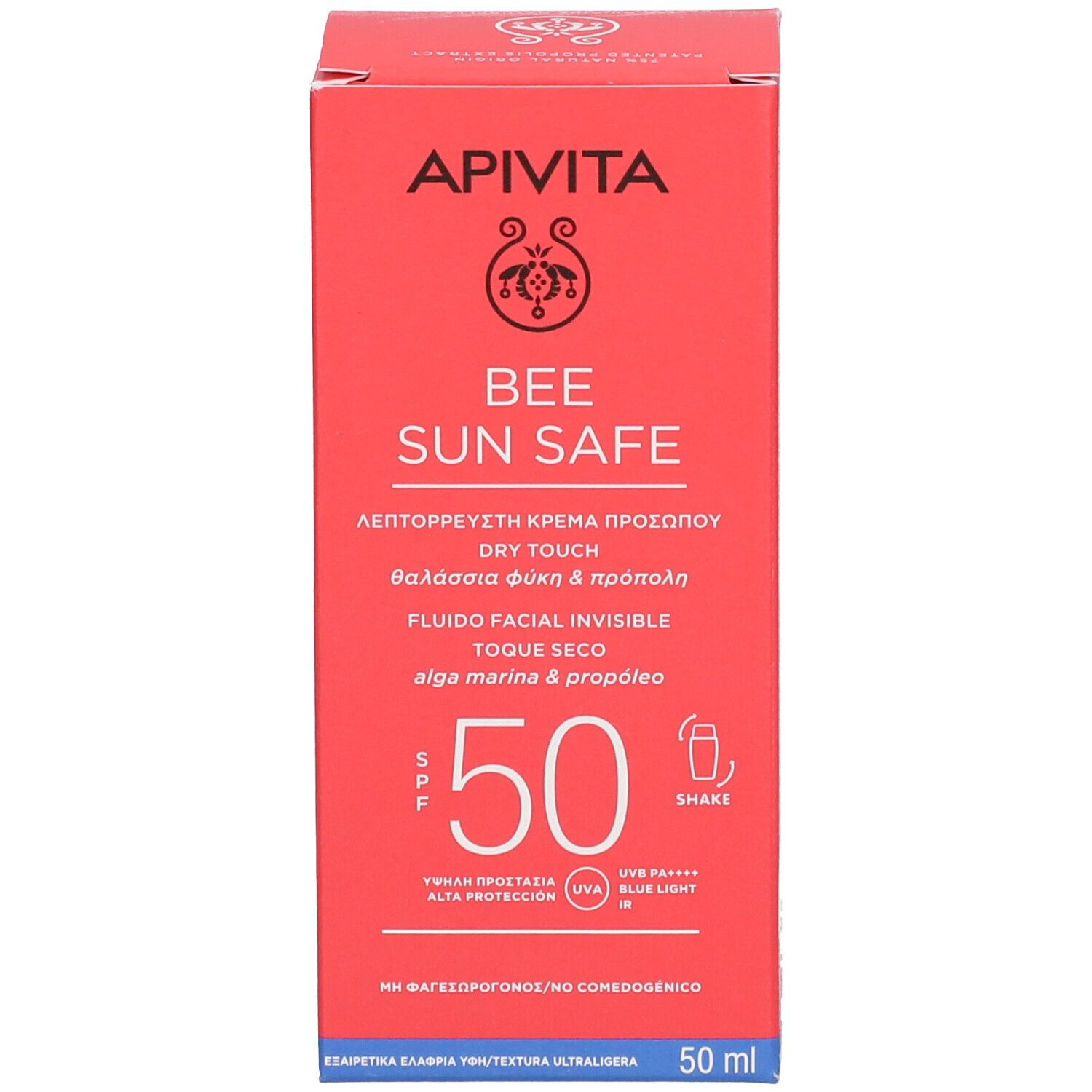 API VITA Bee Sun Safe Fluide Visage SPF 50, toucher sec, algue marine & propolis. 50 ml.