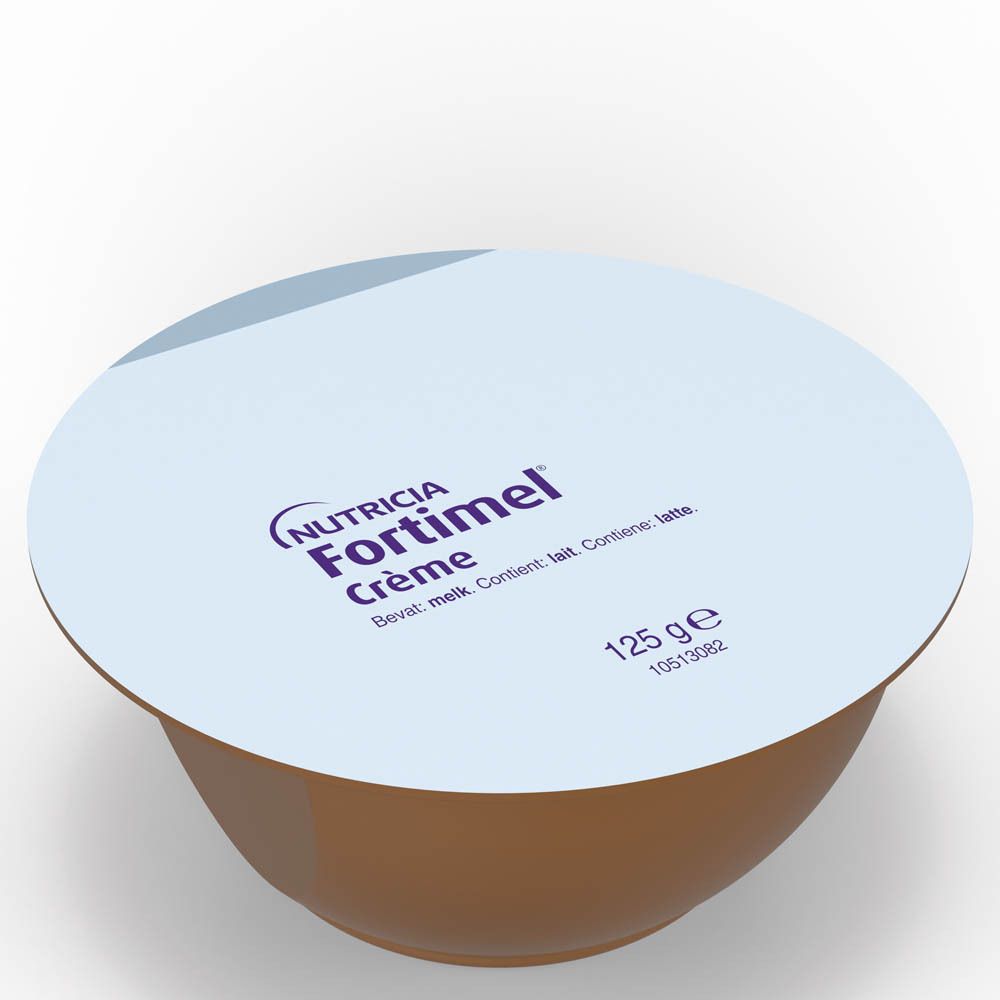 Pot de Fortimel Crème, goût café. Marque Nutricia. Couvercle.
