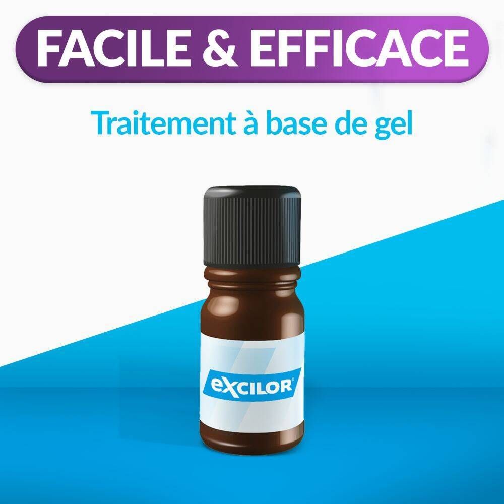 Flacon brun avec bouchon noir. Inscription : Excilor® Wratten behandeling, 4ml.