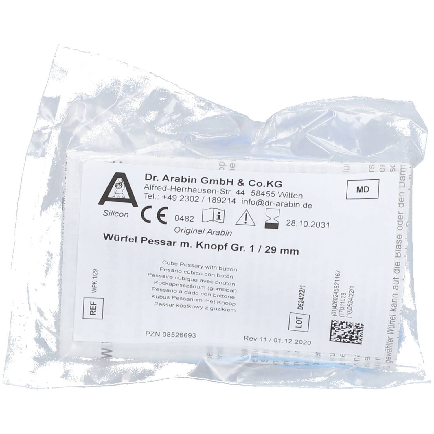 DR ARABIN Cube Pessaire Non Perforé T1 / 29 mm