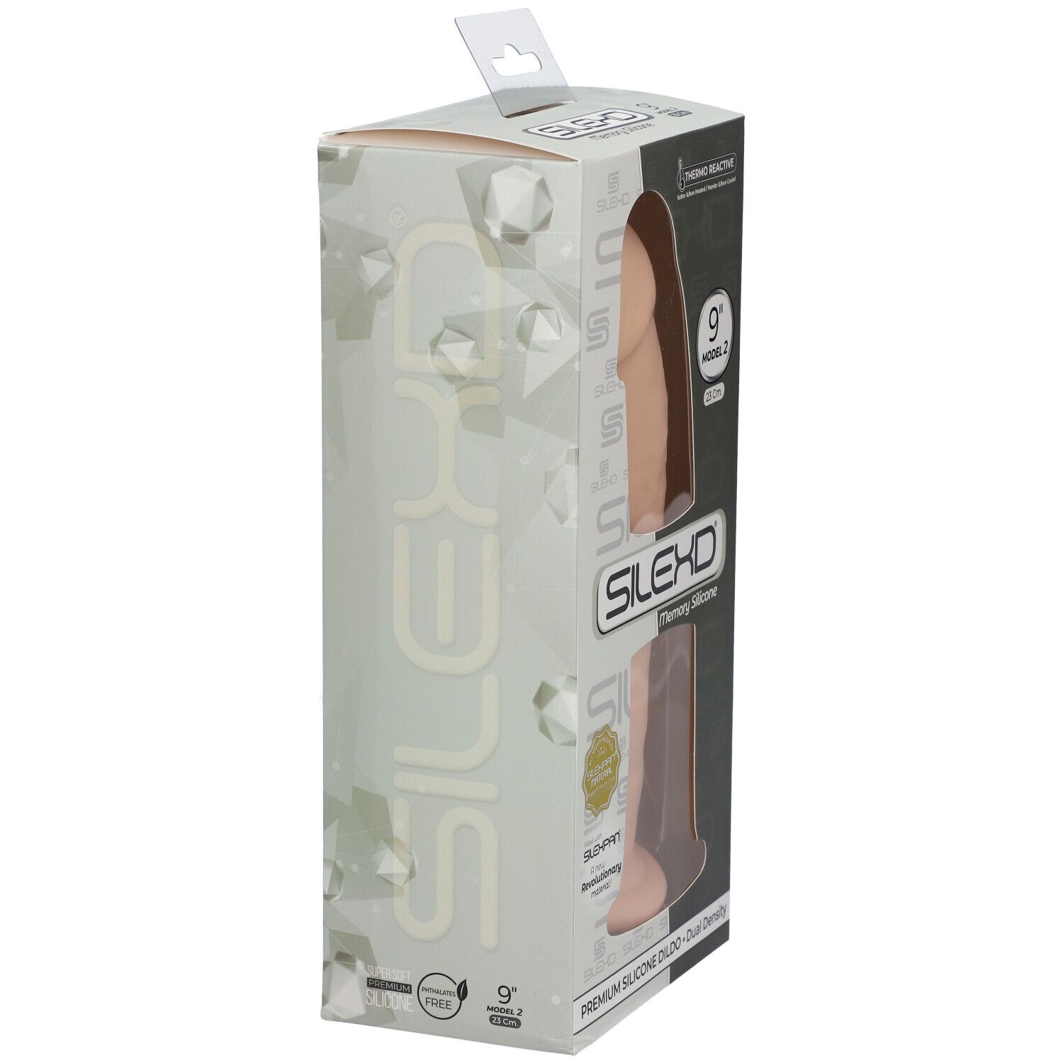 Emballage avec dildo. SILEXD, 23 cm, modèle 2. Silicone premium. Thermo Reactive.