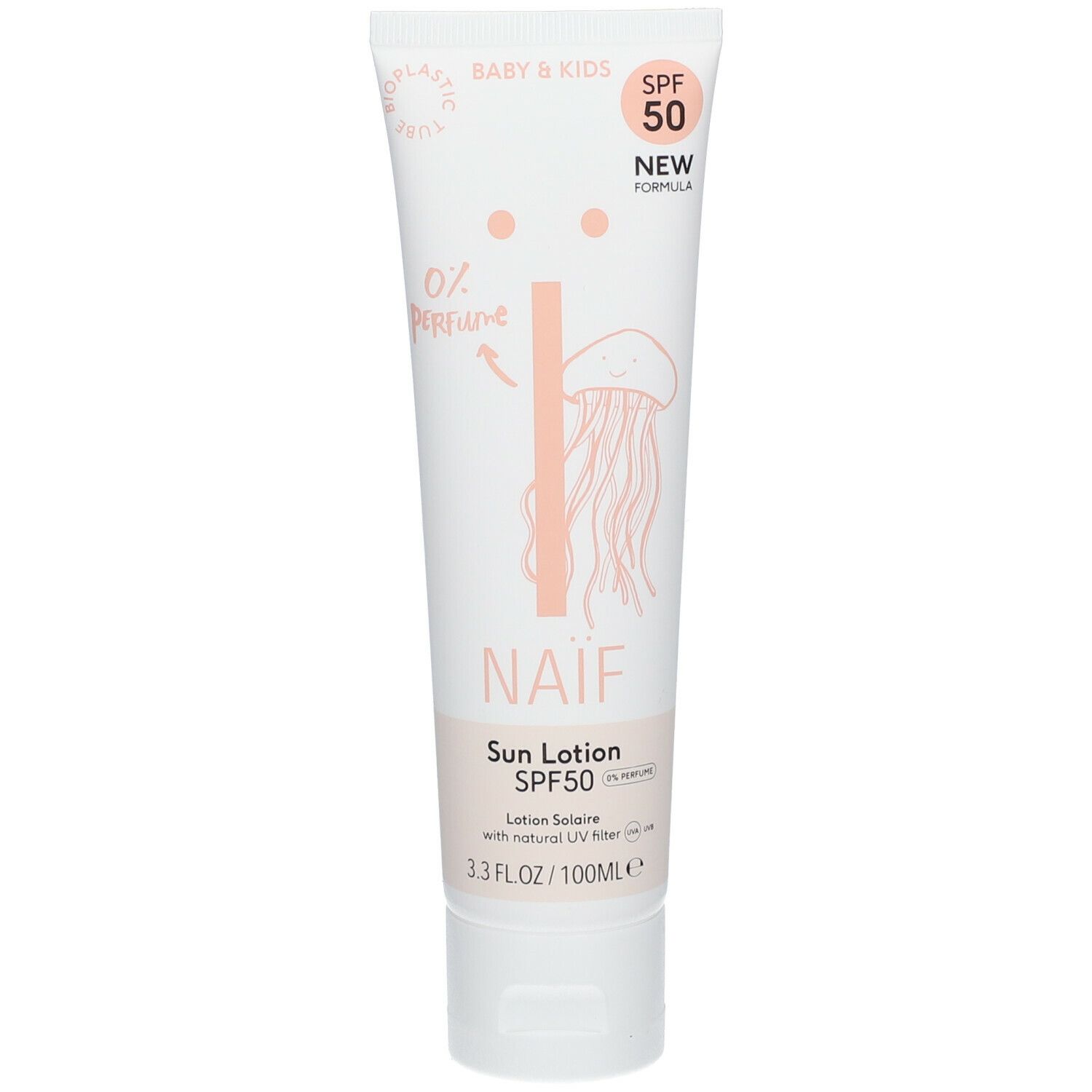 NAIF Lotion solaire sans parfum pour bébé et enfants SPF50