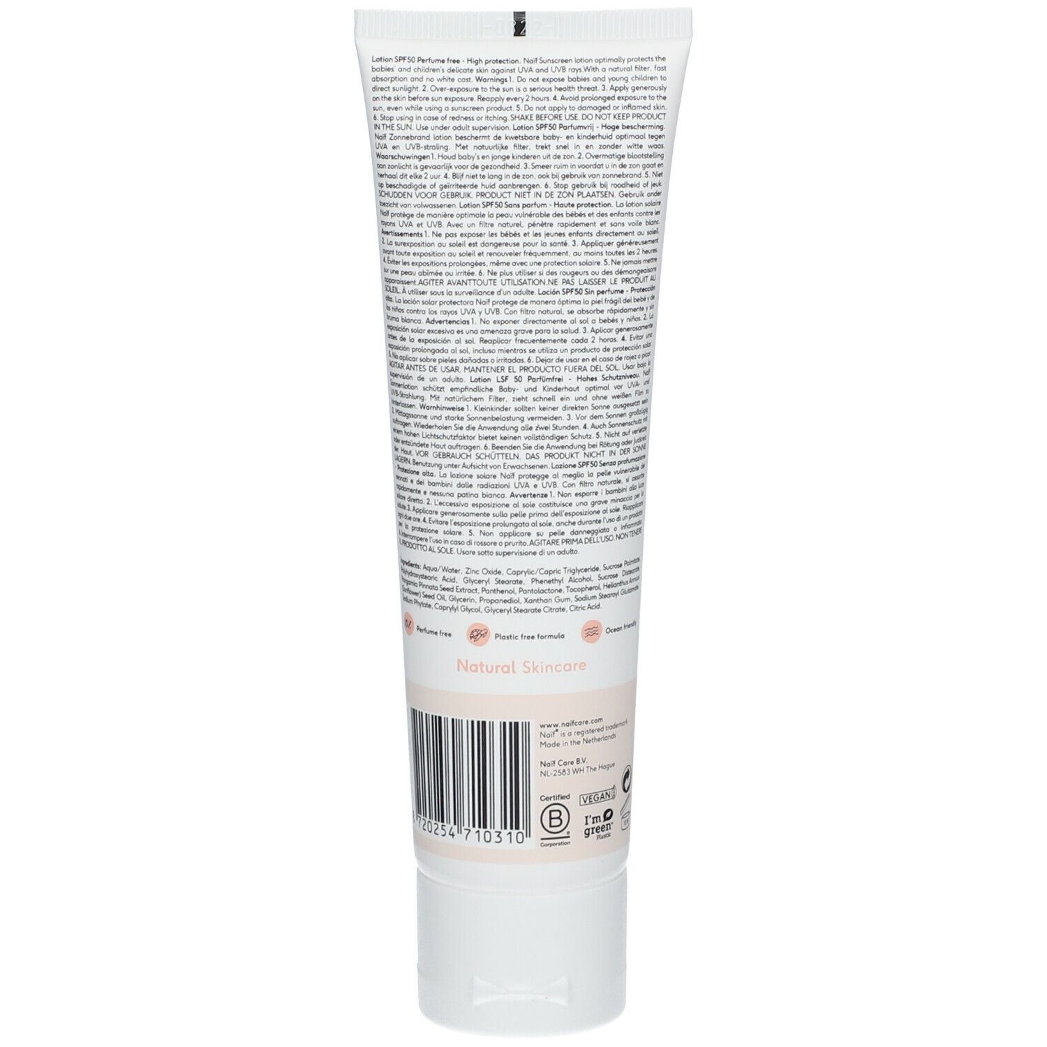 NAIF Lotion solaire sans parfum pour bébé et enfants SPF50