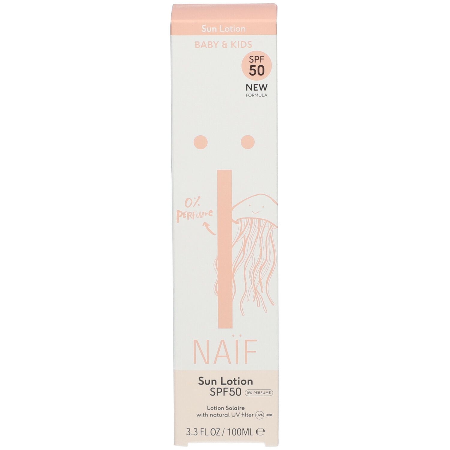 NAIF Lotion solaire sans parfum pour bébé et enfants SPF50