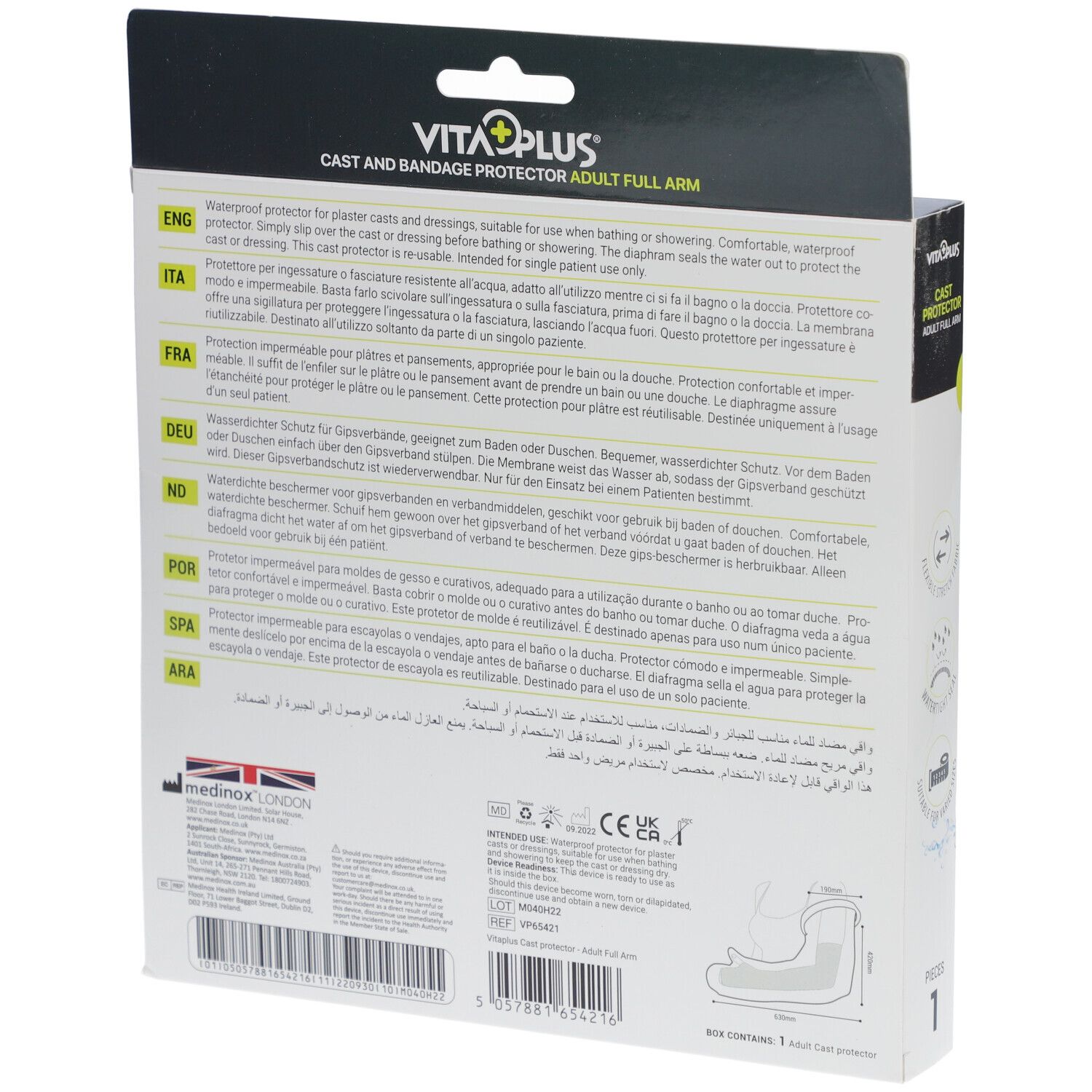 VITA PLUS® PROTECTEUR DE PLÂTRE ADULTE BRAS COMPLET